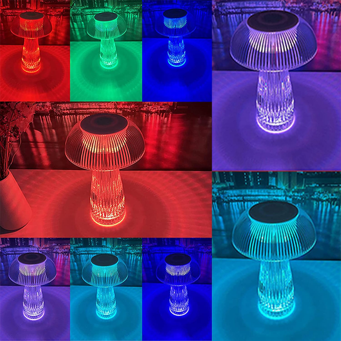 Lampada Cristallo da Tavolo Ricaricabile a Forma di Fungo RGB