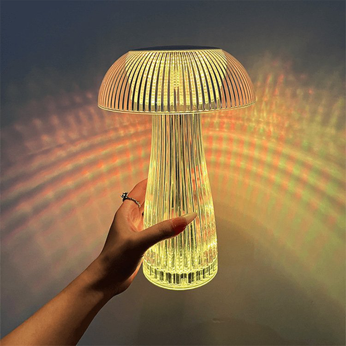 Lampada Cristallo da Tavolo Ricaricabile a Forma di Fungo RGB