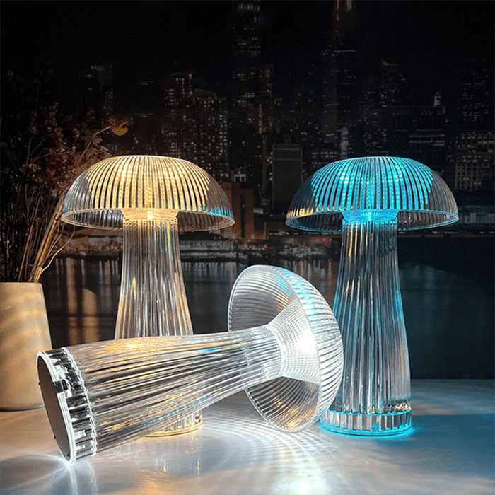 Lampada Cristallo da Tavolo Ricaricabile a Forma di Fungo RGB