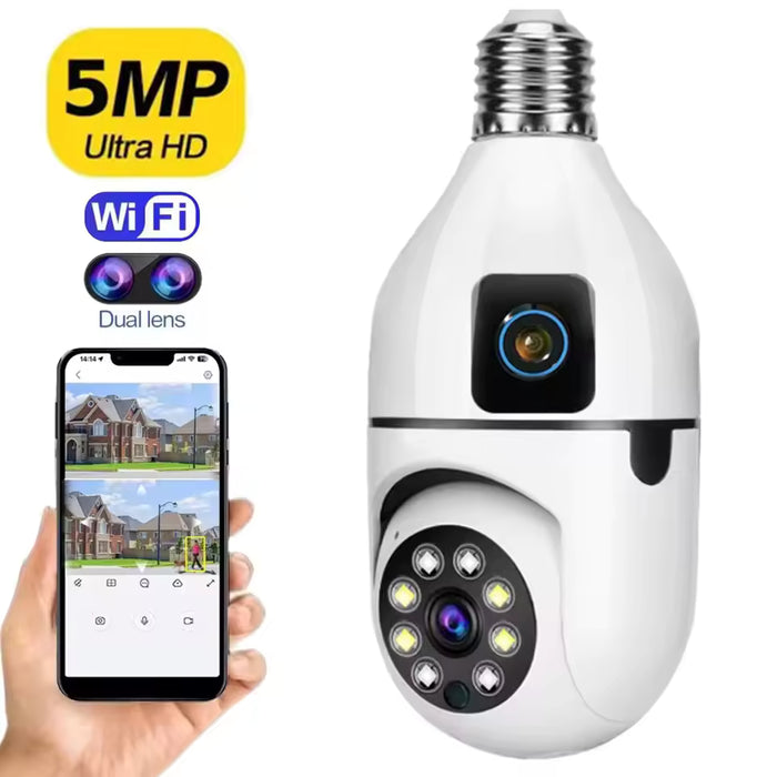Telecamera Wi‑Fi Lampadina E27 5MP con Doppia Lente e Zoom 5x
