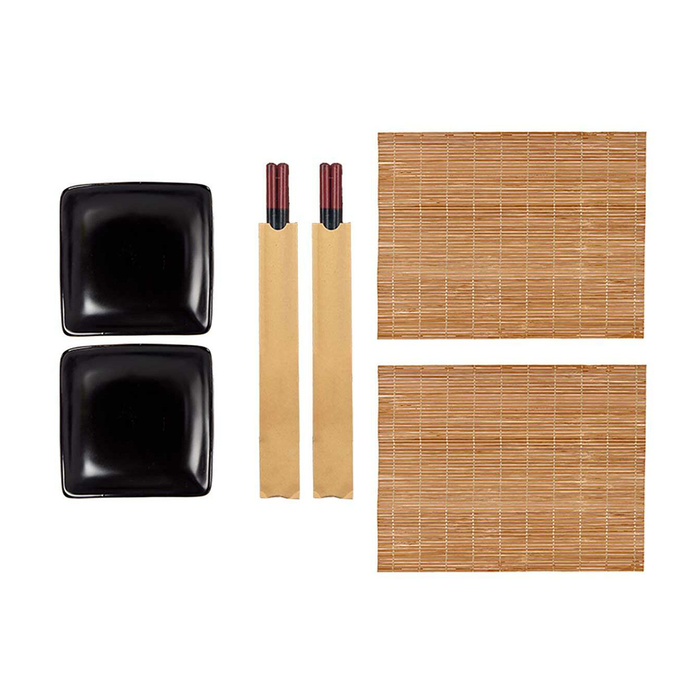 Set Sushi 6 Pezzi con Stuoie in Bambù e Ciotoline in Ceramica