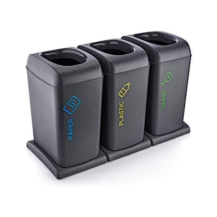 Juego de 3 cubos de basura 40L Plástico, Papel, Vidrio