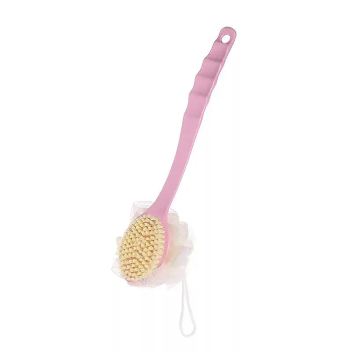 Cepillo de baño de mango largo 2 en 1 y esponja exfoliante