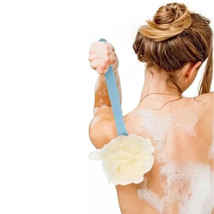 Cepillo de baño de mango largo 2 en 1 y esponja exfoliante