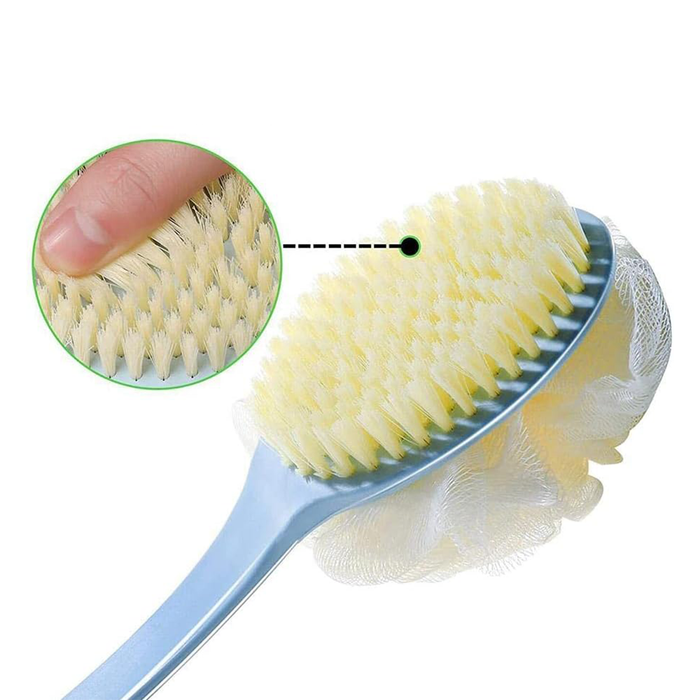 Cepillo de baño de mango largo 2 en 1 y esponja exfoliante