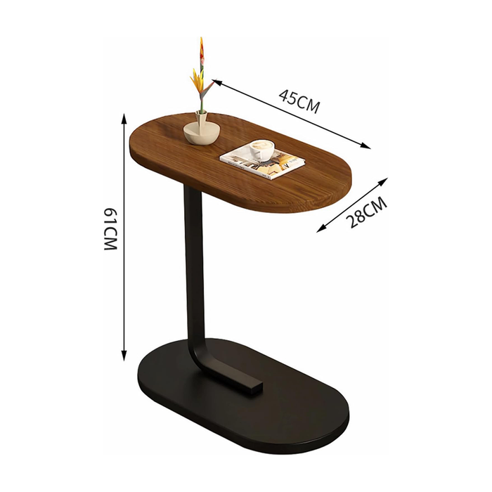 Tavolino Laterale a Forma di C in Legno per Divano e Letto