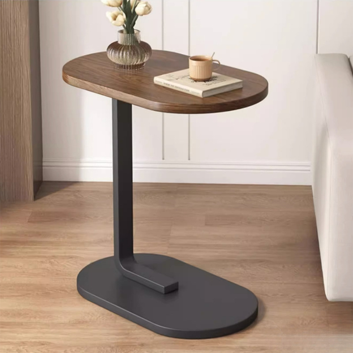 Tavolino Laterale a Forma di C in Legno per Divano e Letto