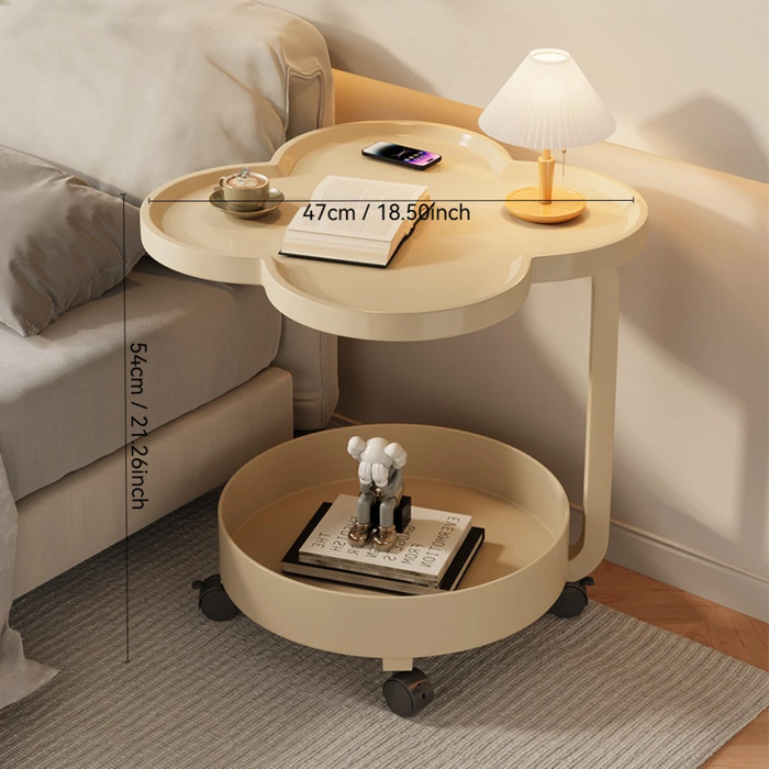 Tavolino Multifunzione a 2 Livelli con Ruote e Bordo Rialzato