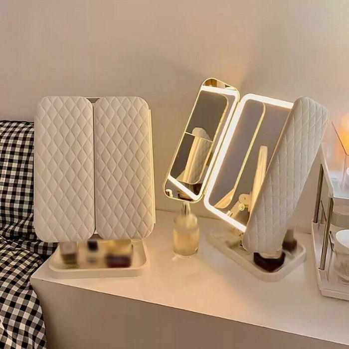 Espejo de maquillaje plegable LED de tres pliegues Vanity