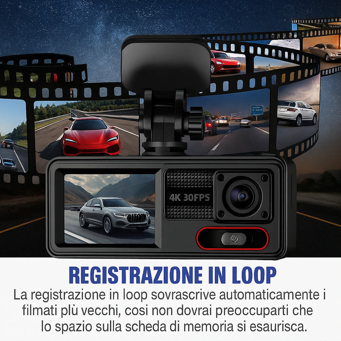 Black Box Dash Cam 3 Canali 1080P con WiFi