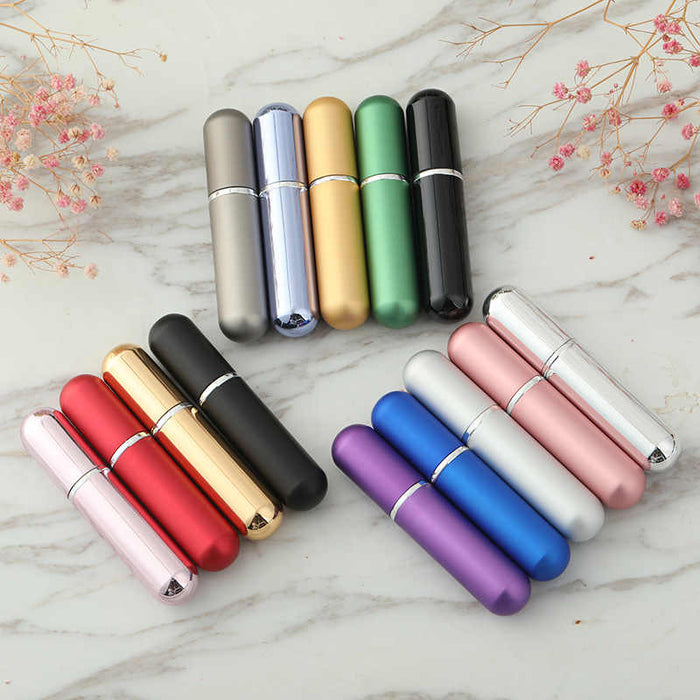 Juego de 5 frascos pulverizadores de aluminio recargables de 5 ml, compactos y portátiles para perfumes