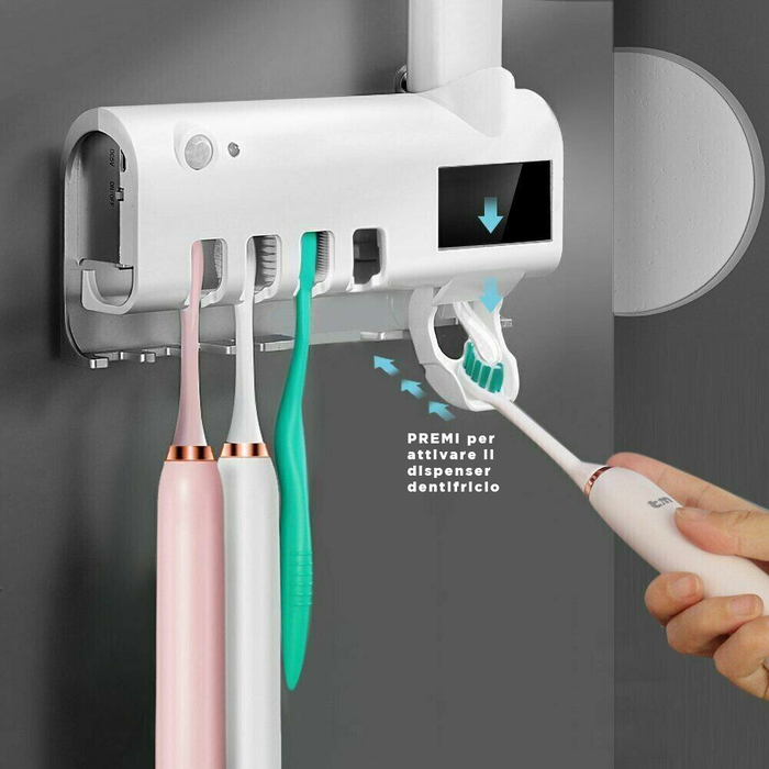 Portacepillos automático con dispensador de pasta dentífrica de pared