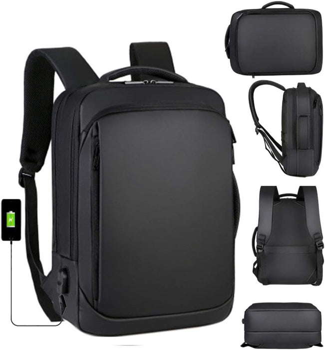 Zaino porta PC impermeabile colore nero con porta USB integrata vista frontale